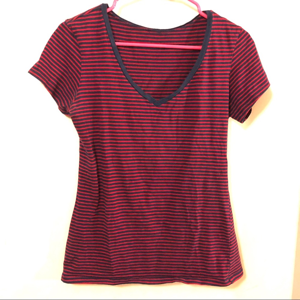 2 for $10! Red and navy striped t-shirt